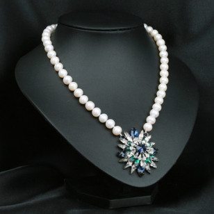 天然珍珠玻璃水晶時尚款彩色項鍊